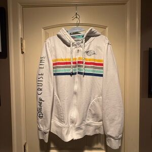 Disney Cruise Line White Zip-Up Hoodie with Multi-Color Stripe